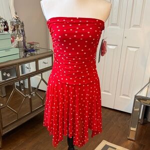Madden Girl Red & White Polka Dot Strapless Dress w/ Red Biker Shorts Built-In❤️